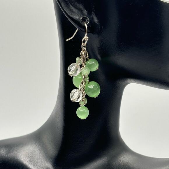 Silver & Green Beaded Earrings - Picture 1 of 3